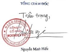 Chữ ký và con dấu công ty của ông Nguyễn Minh Hiếu, Tổng Giám đốc